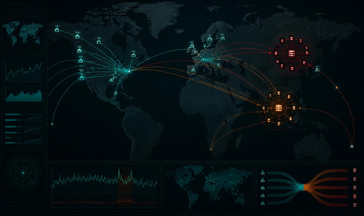 Global visualization of SOHO router traffic redirected through two adversary infrastructure clusters